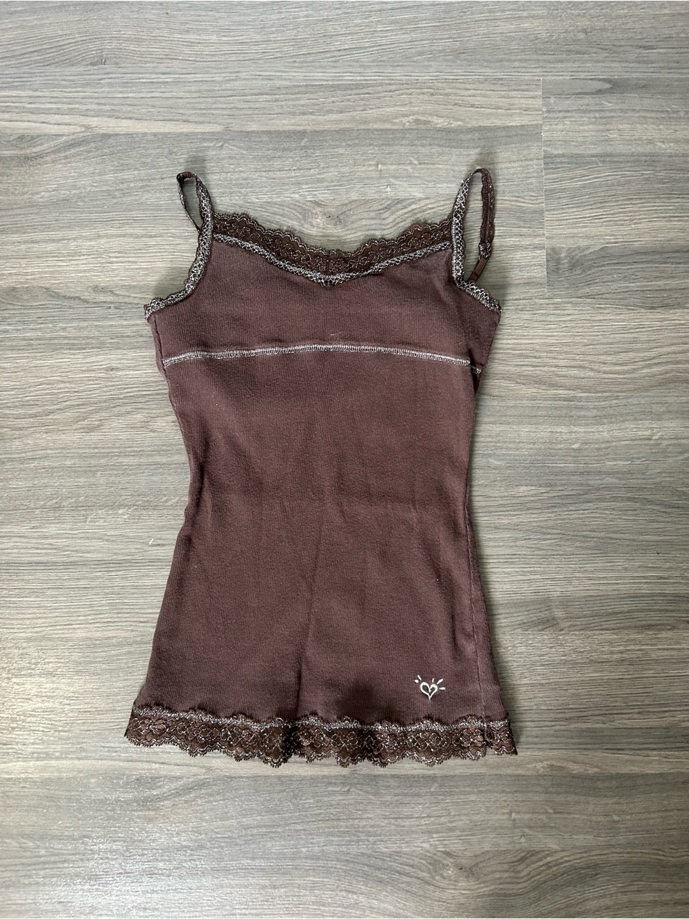 Y2K Justice Brown with Silver Lace-Trim Cami with Lining/Bra